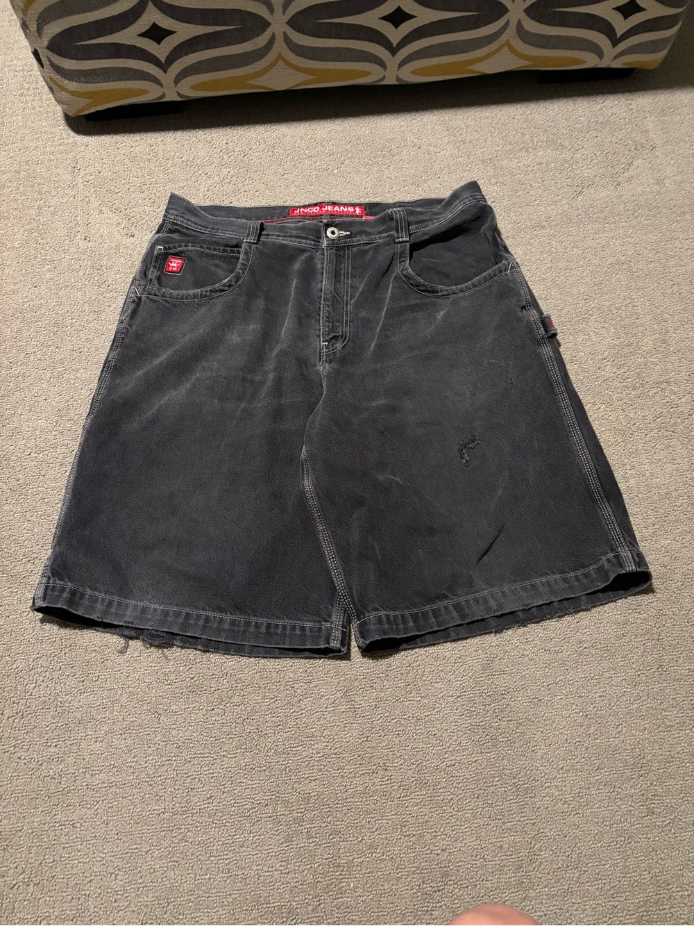 Vintage 90s JNCO carpenter jorts with red crown, size 38”
